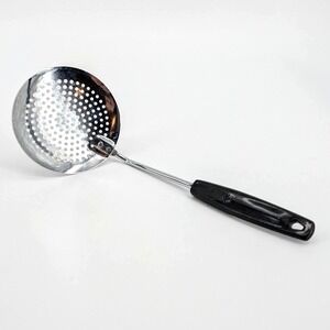 Vintage Foley USA Chrome Plated Spider Skimmer Slotted Spoon Black Handle 11.5in